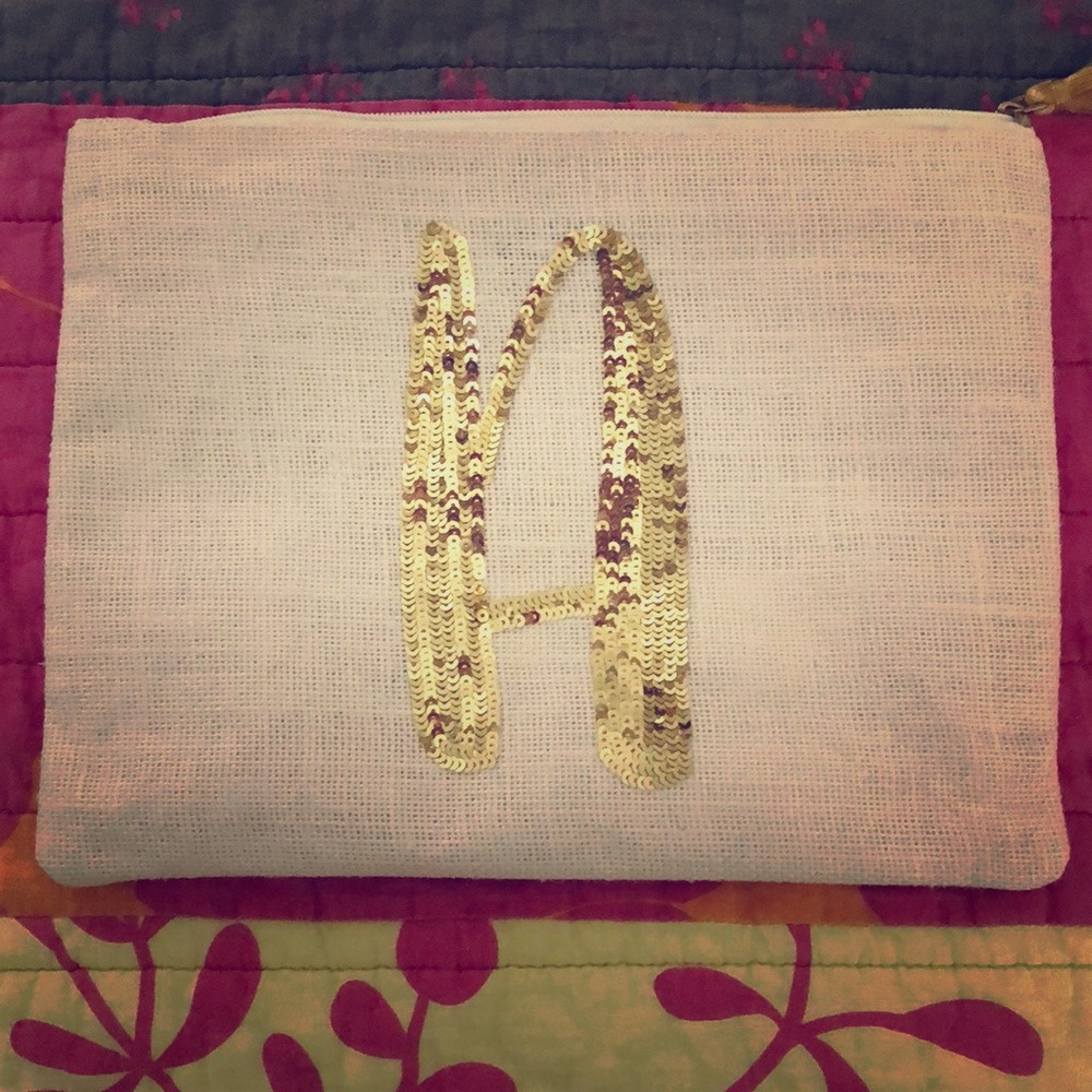 “A” Sequin Initial Pouch by mudpie